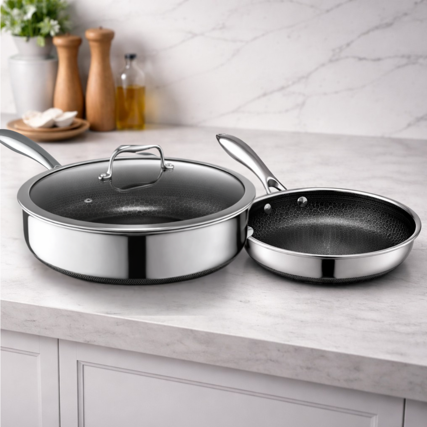 Eterna 3pc Pan Set – Frypan + Deep Pan with Lid