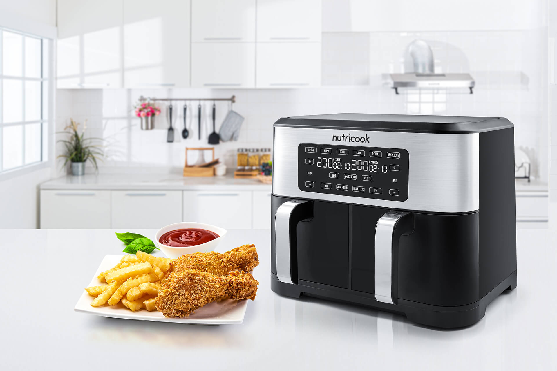 Nutricook Air Fryer Duo, 8Liters Independent Controlled Dual Basket, 6 in 1  Presets Programs with Shake Reminder Function,Digital Control Panel  Display,2800 Watts,Silver/Black,AF800,2 year Warranty : Buy Online at  Best Price in KSA 