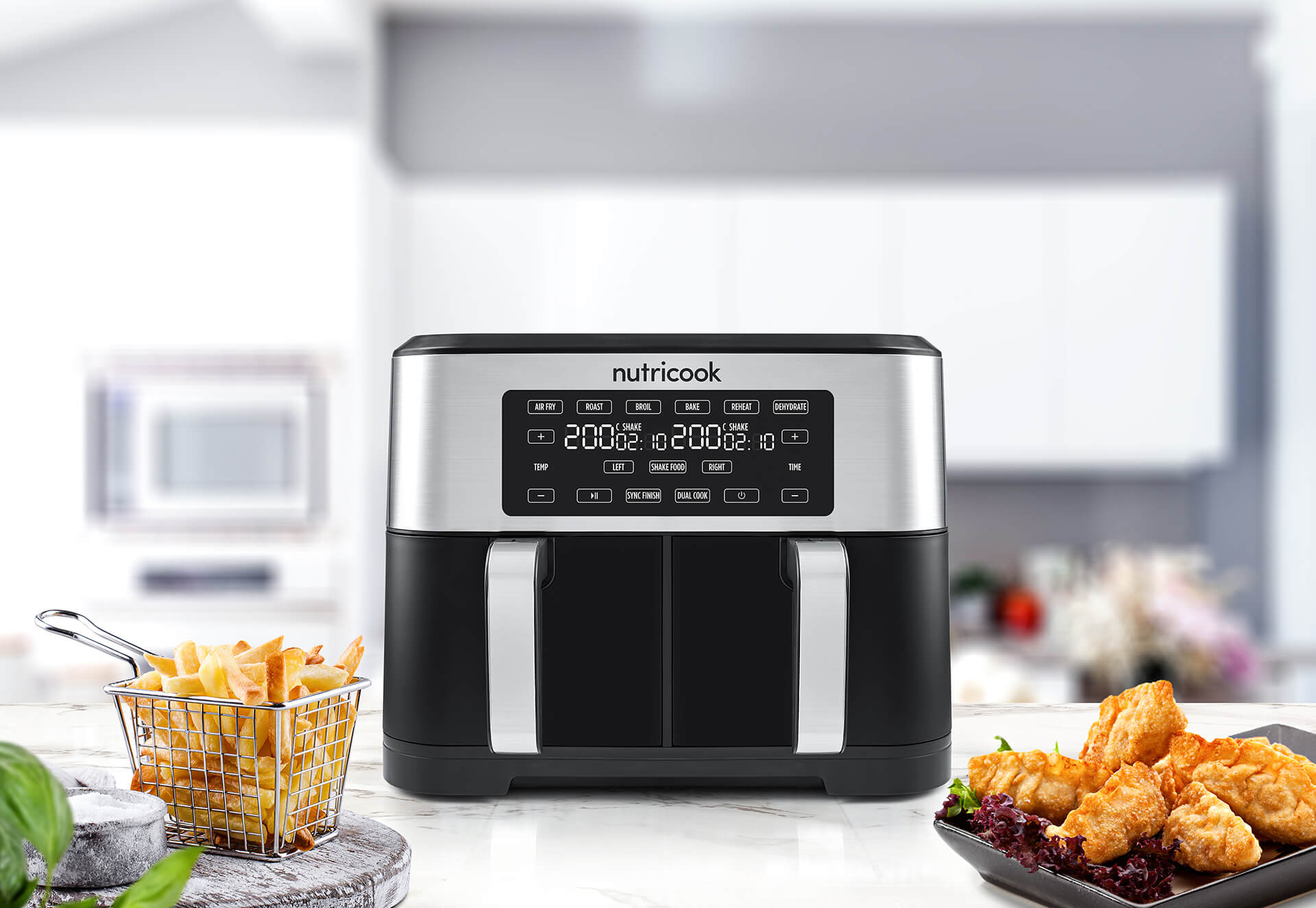 Nutricook Air Fryer Duo, 8Liters Independent Controlled Dual Basket, 6 in 1  Presets Programs with Shake Reminder Function,Digital Control Panel  Display,2800 Watts,Silver/Black,AF800,2 year Warranty : Buy Online at  Best Price in KSA 